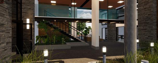 Acesso  Residencial - Pilotis formato garden.