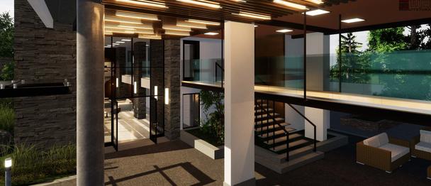 Acesso  Residencial - Pilotis formato garden.